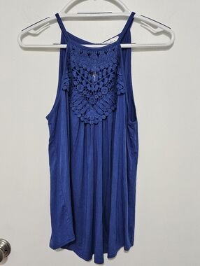 NWT Fashion Women’s Crochet Yoke Tank Top - Blue Size Large